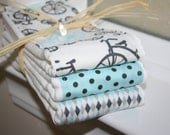 Baby Burp Cloths- 3-Pack Coordinating - Blue and Gray Bicycles