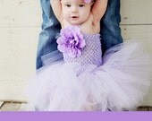 baby girls tutu dress -  0-24 months -  crochet bodice -  two flower clips and headband  you choose colors