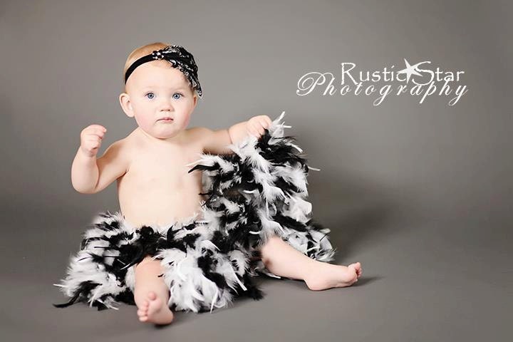 girls feather headband black nagorie with white edges on fold over elastic with rhinestone ready to ship