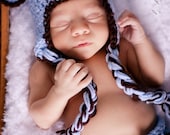 0-3 Month Sweet Monkey Hat and Diaper Cover Set - Blue and Brown Photo Prop