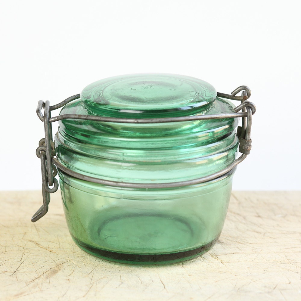 Vintage French Green Canning Jar, for Preserving, Heavy Glass