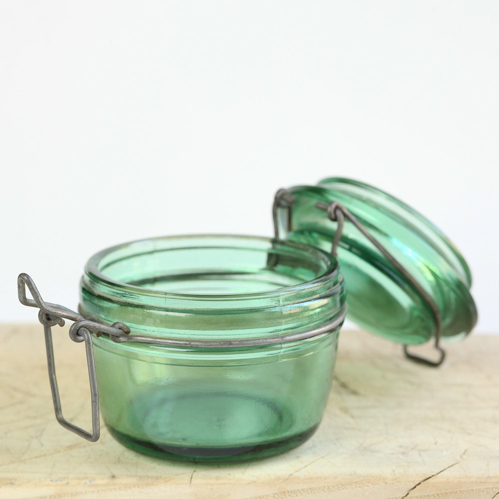Vintage French Green Canning Jar, for Preserving, Heavy Glass