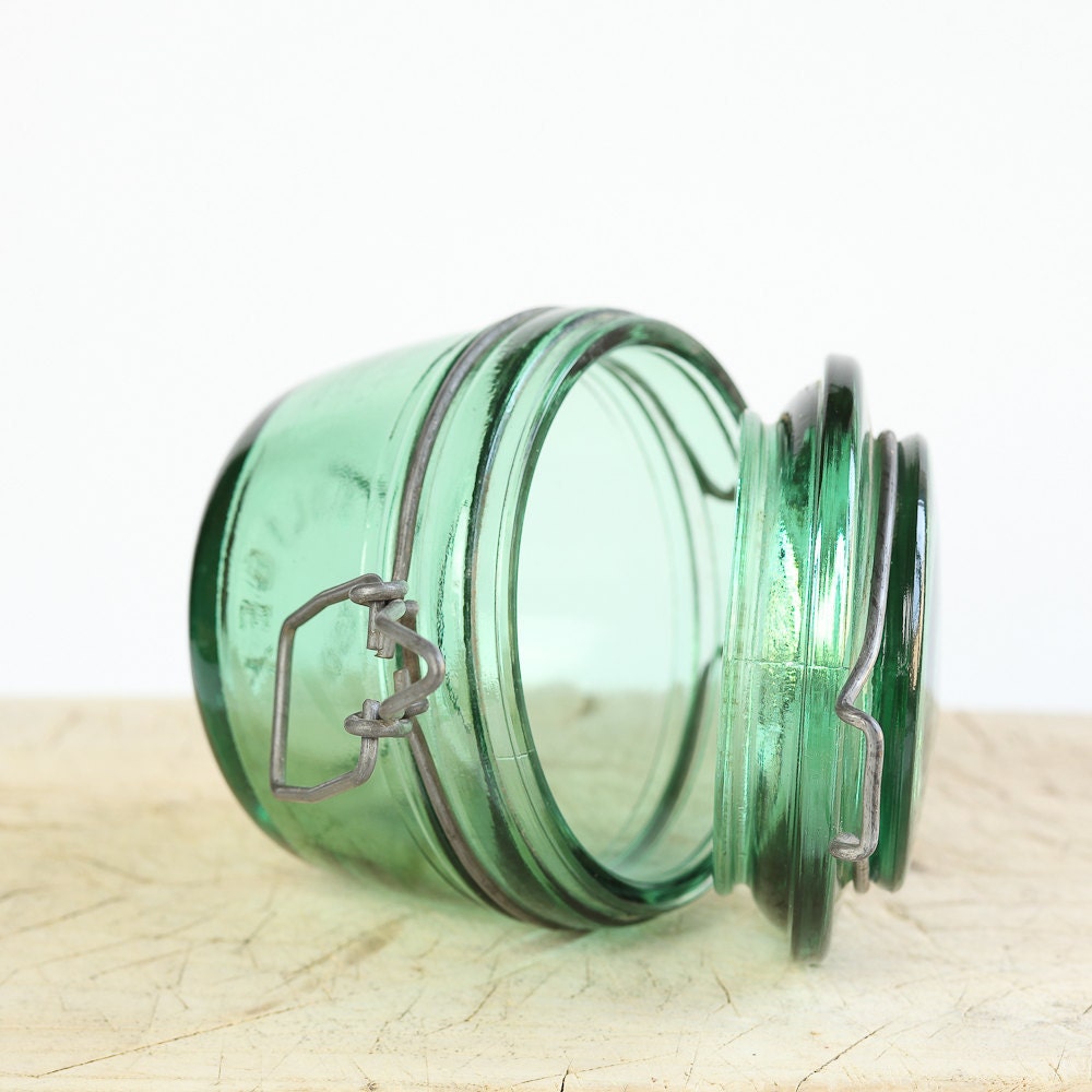 Vintage French Green Canning Jar, for Preserving, Heavy Glass
