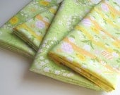 Reversible Pastel Cloth Napkins, Spring Fabric Napkins, Yellow and Green, 18 Inch, Set of Four