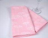 Pink Floral Cloth Napkins, 18 Inch, White Flowers, Set of Two