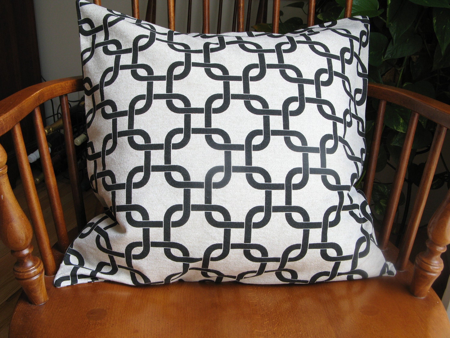 Black and Tan Pillow Cover, Squares and Links Slipcover, Washable, 18 Inch