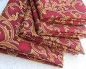 Wine Cloth Napkins, Red and Gold, Made to Order, 18 Inch, Set of Four