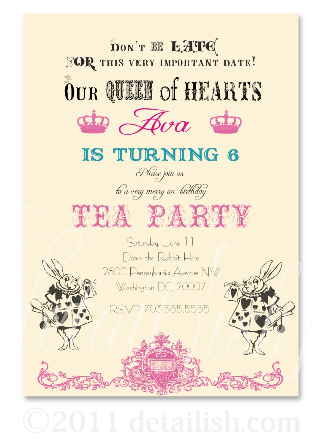 Alice in Wonderland White Rabbit Mad Hatter Inspired Tea Party Birthday Invitation - Printable Uprint 305 Il_170x135