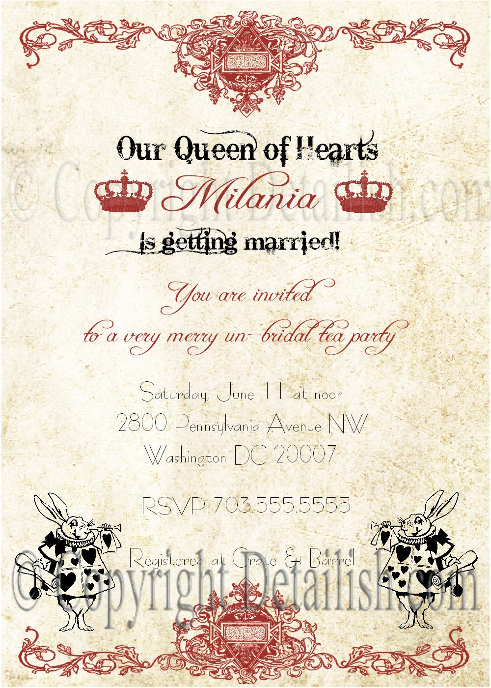 PRINTABLE Vintage Alice in Wonderland White Rabbit Bridal Shower Tea Party Invitation - Wedding Birthday Couples Shower UPRINT Il_170x135