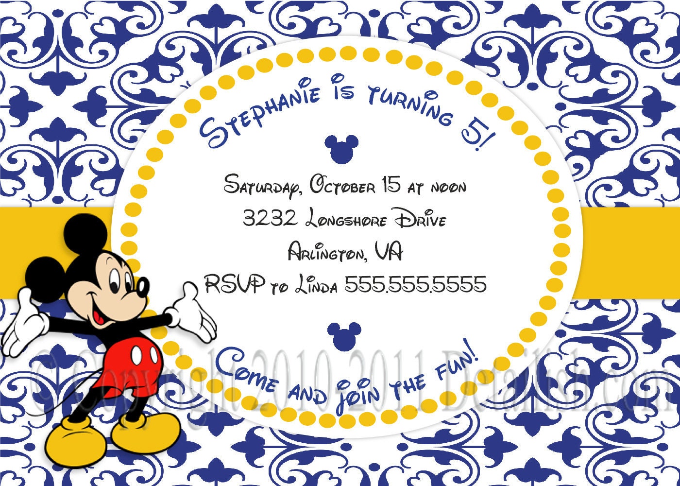 PRINTABLE Customized Fancy Mickey Mouse Inspired Birthday Card or Baby Shower Invitation - Print as many as you need Il_170x135
