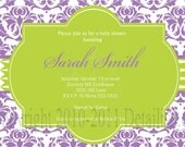 Printable Lavender and Apple Green Damask Invite - DIY for birthday, baby, bridal, wedding shower Il_170x135