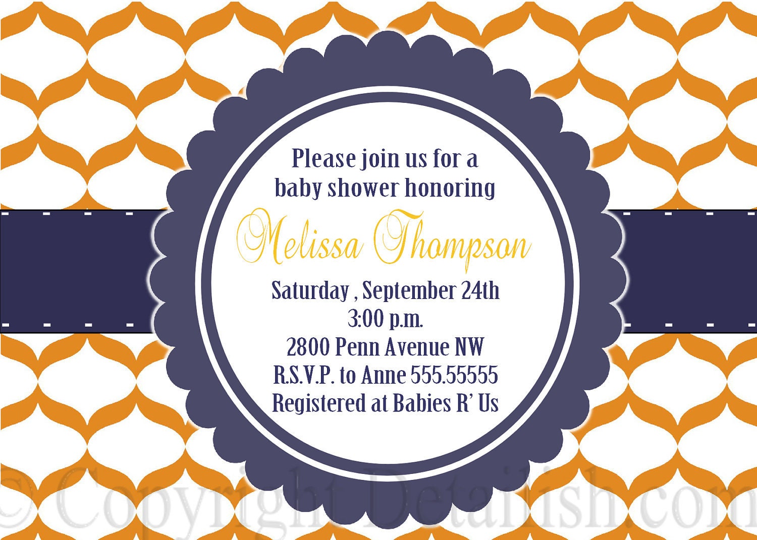 Navy Blue Orange Modern Pattern Invitation - DIY UPRINT as many as you need 357 Il_170x135