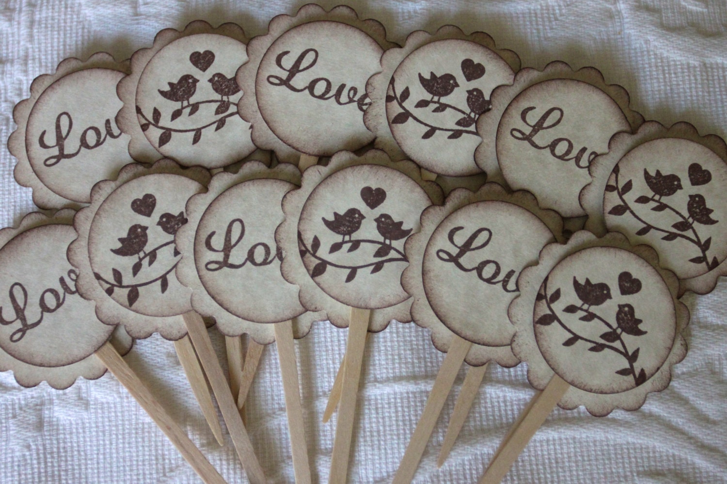 Set of 12 Love Bird Cupcake / Food Picks - Wedding - Wedding Shower