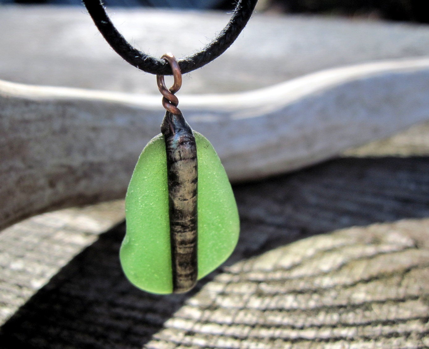 Green Sea Glass Necklace-FREE SHIPPING