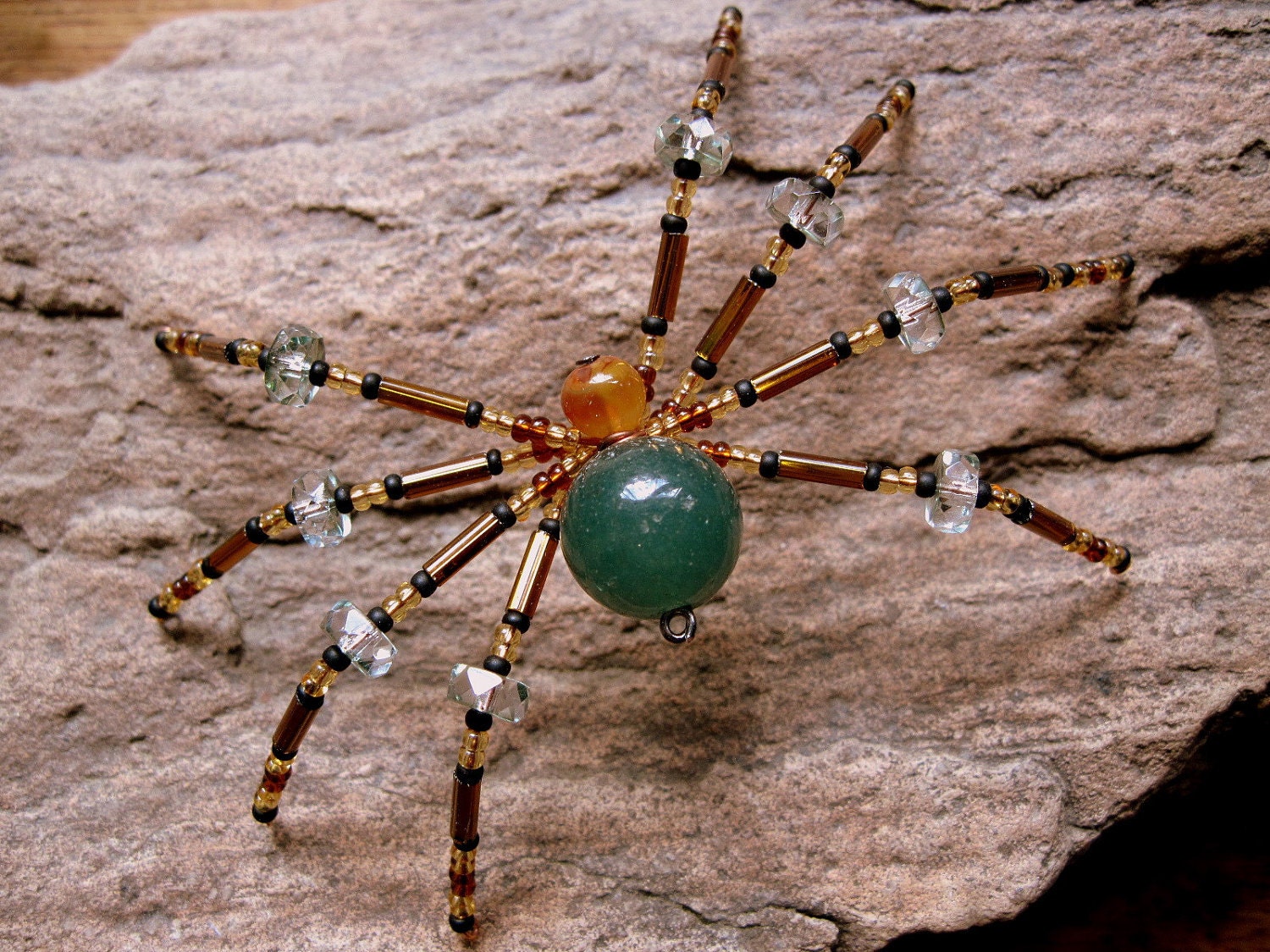 Christmas Spider/ Sun Catcher /Ornament/ Beaded Spider / Aventurine /Carnelian