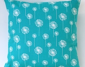 Premier Prints Small White Dandelion on True Turquoise Pillow Cover- 16x16 inches- Hidden Zipper Closure