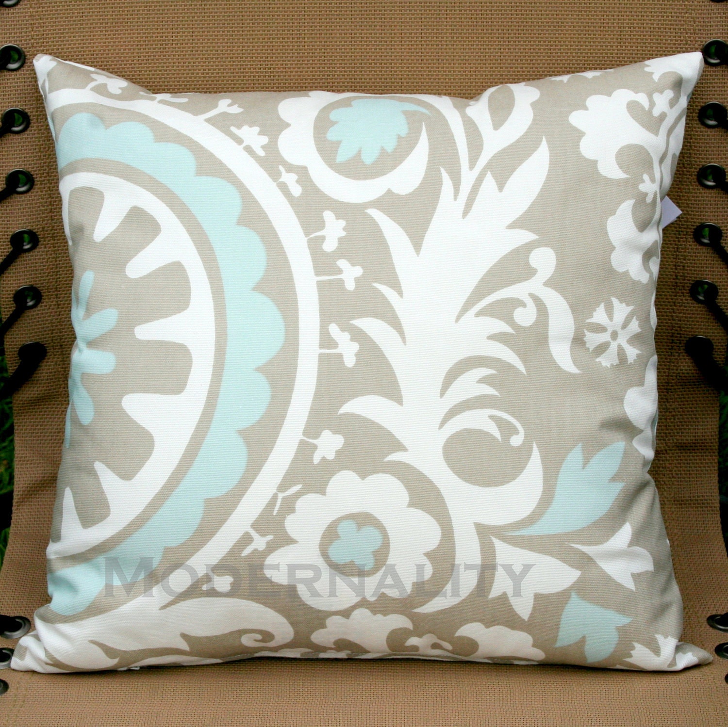 Premier Prints- Powder Blue Suzani Pillow Cover- 18x18 inches- Hidden Zipper Closure