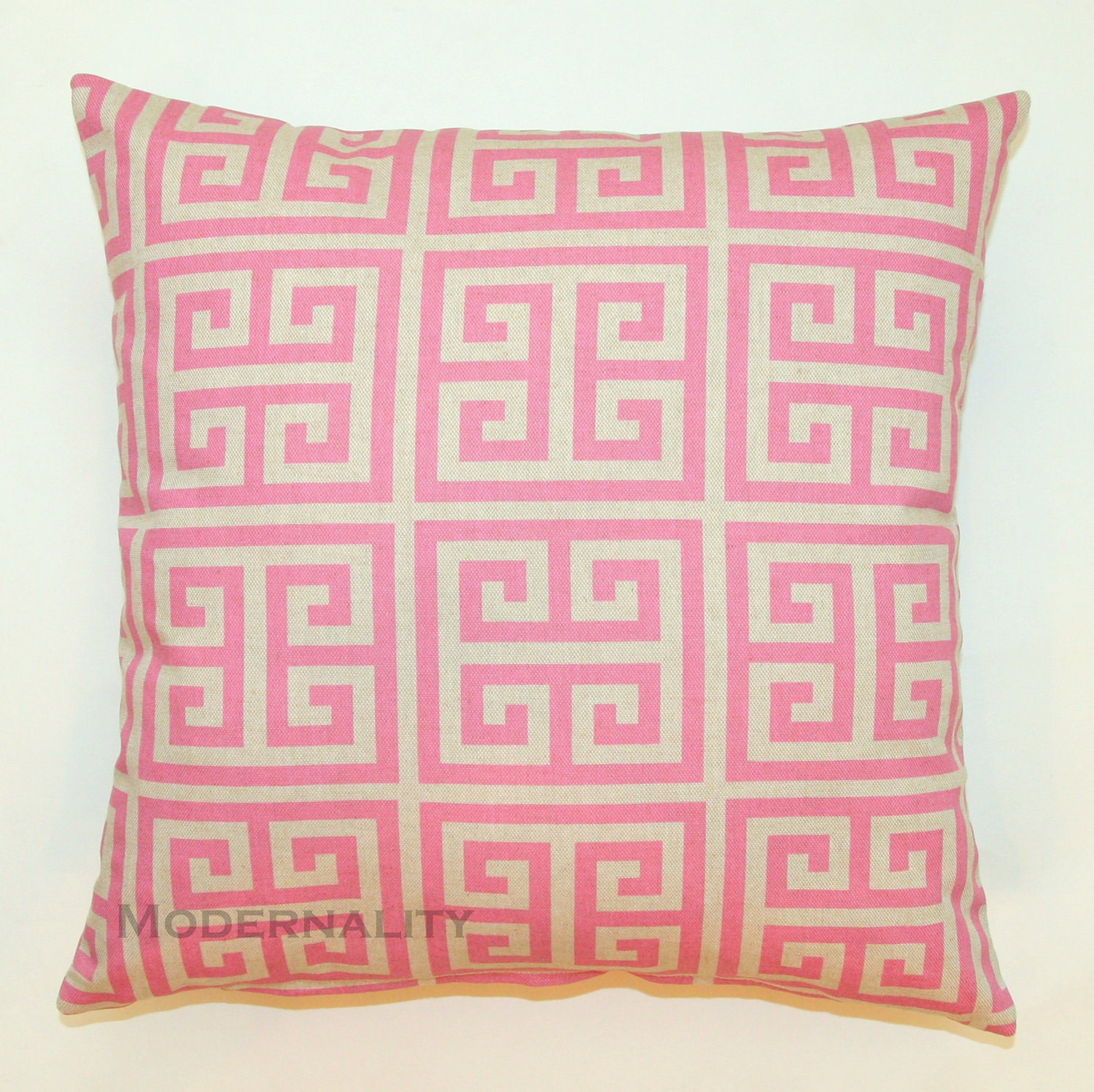 Premier Prints Rosa Pink Towers- Greek Key Pillow Cover- 18x18 inches- Hidden Zipper Closure