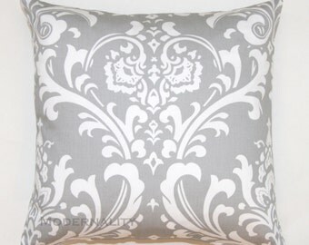 Premier Prints Ozborne Grey Damask Pillow Cover- 18x18 inches- Hidden Zipper Closure