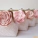 Bridesmaid gift idea - Set of six White Lace Clutch with Silk Rose Flowers --  or choose your own initial option - Spring rustic wedding