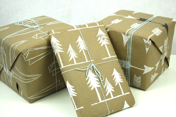 Wrapping Paper Kraft paper with white - gift wrap for all occasion set of 5 sheets--YOU CHOOSE