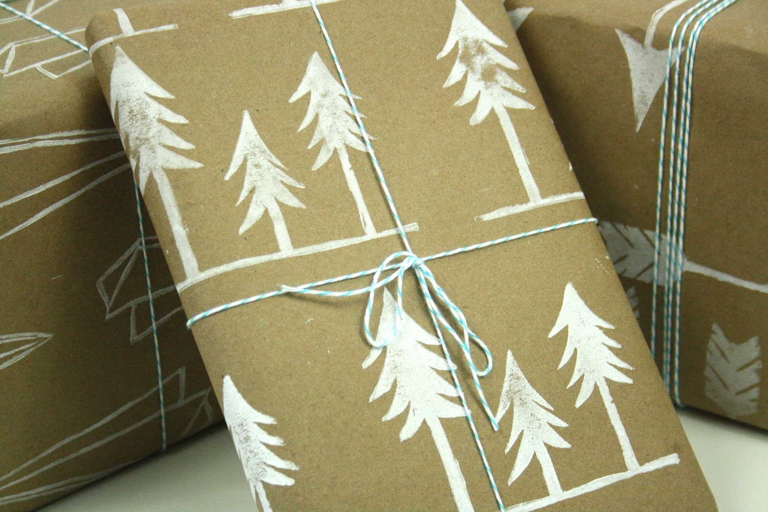 Wrapping Paper Kraft paper with white - gift wrap for all occasion set of 5 sheets--YOU CHOOSE
