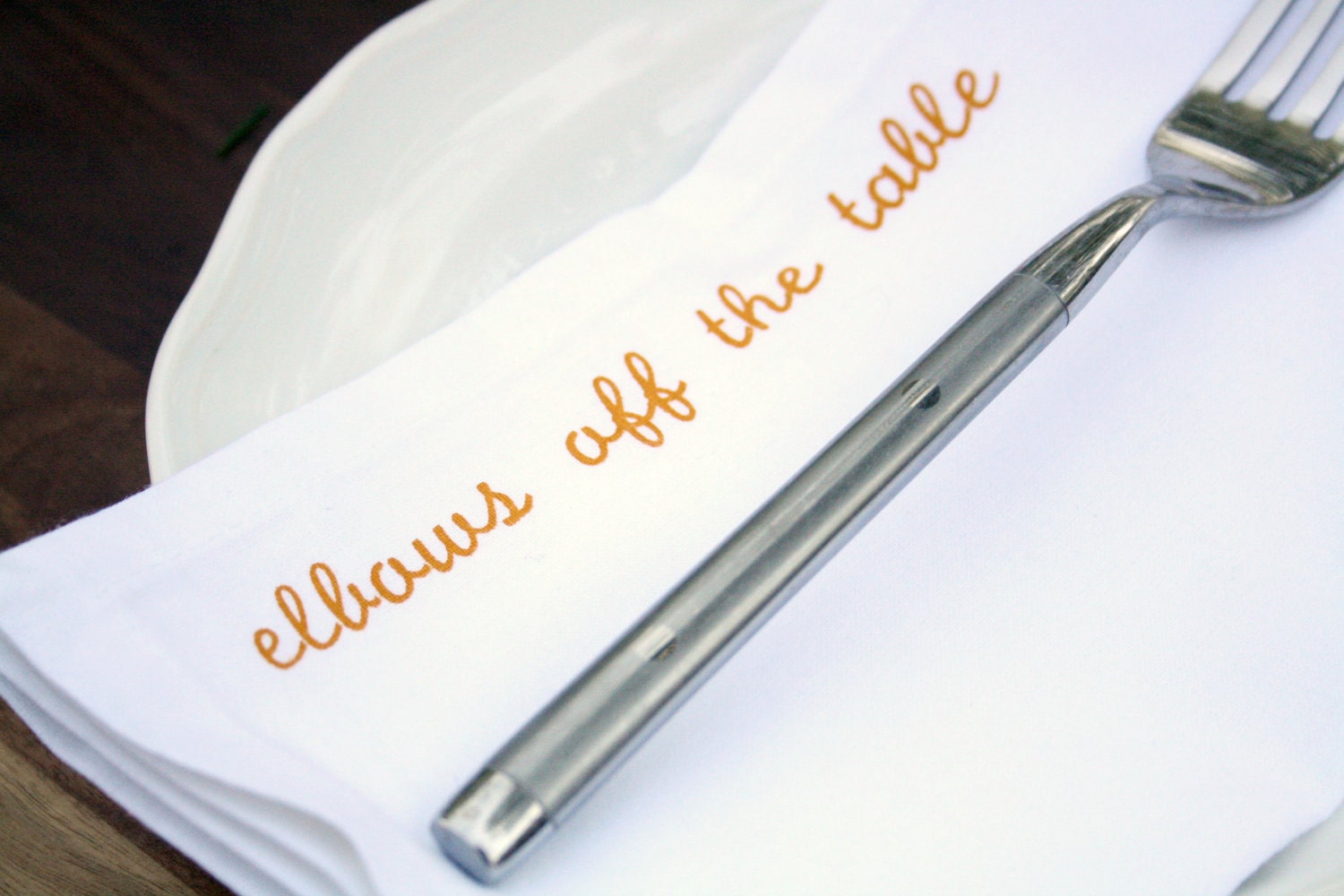 Manners Napkins set of 8 mustard yellow screen printed napkins