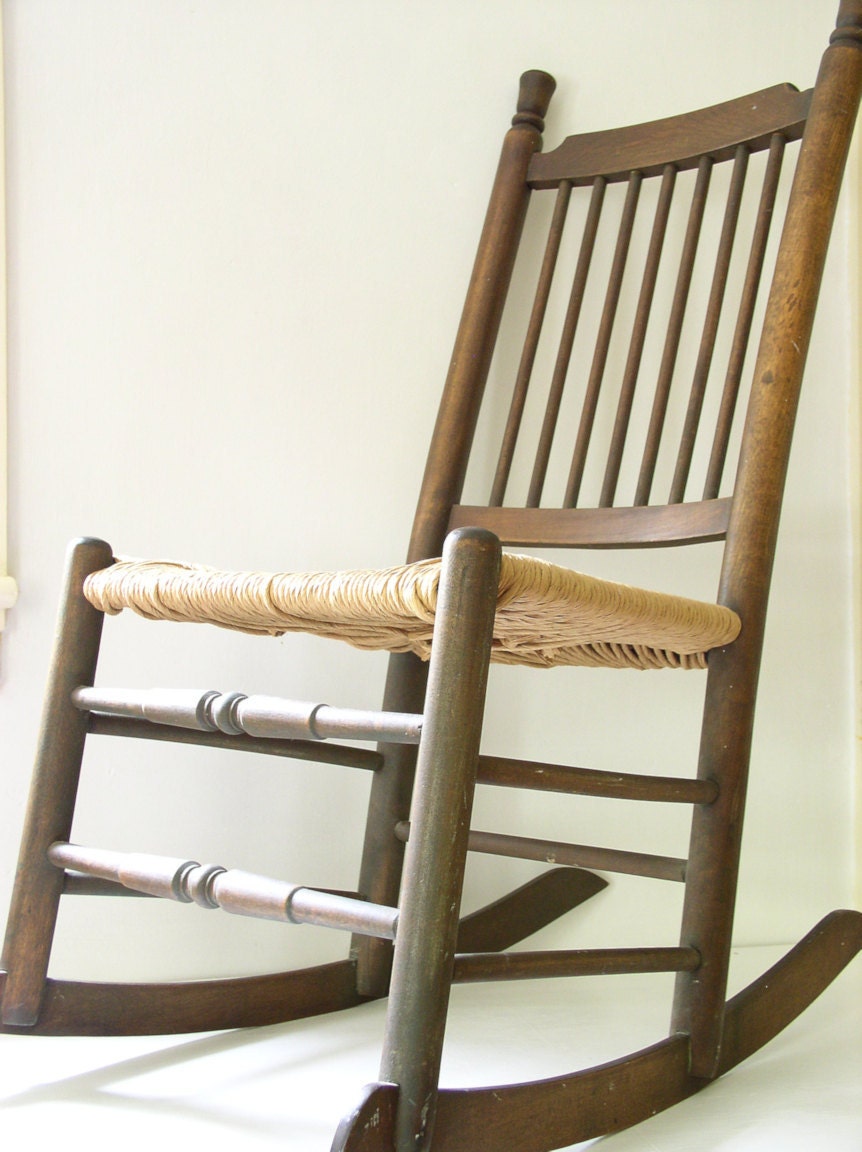 Vintage Cottage Rocker Chair with Rush Seat