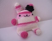 Super Kawaii Crocheted Bunny No.12 - With Flower Ring- Sweet Pink & Black