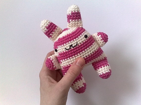 super kawaii crochet bunny pink & cream stripes