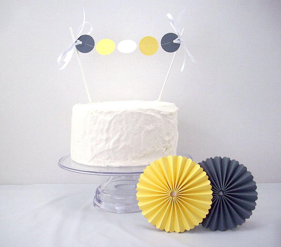 Yellow and Gray Cake Topper  ///////  Yellow and Gray Wedding // Baby Shower // Birthday Cake Bunting // Dessert Table //