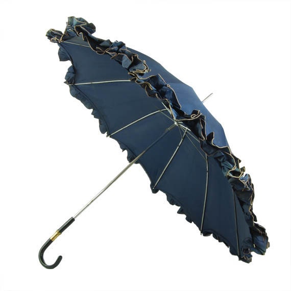 Mary Poppins Blue Ruffled Vintage Umbrella