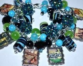 MERMAIDS Charm Bracelet Handmade Altered Art Blue Green Black Ready to Ship