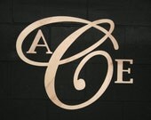 Large Center Letter with Initials, Monogram, Script Style