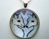 Wolf Necklace - Picture Pendant - Hand Painted Wolf Love Necklace - Forest Animal