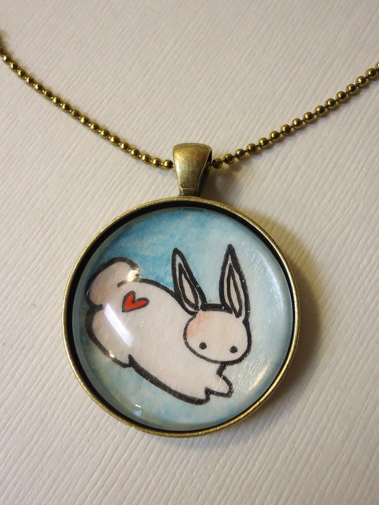Valentines Day Heart, Blue Rabbit Necklace, Forest Animal