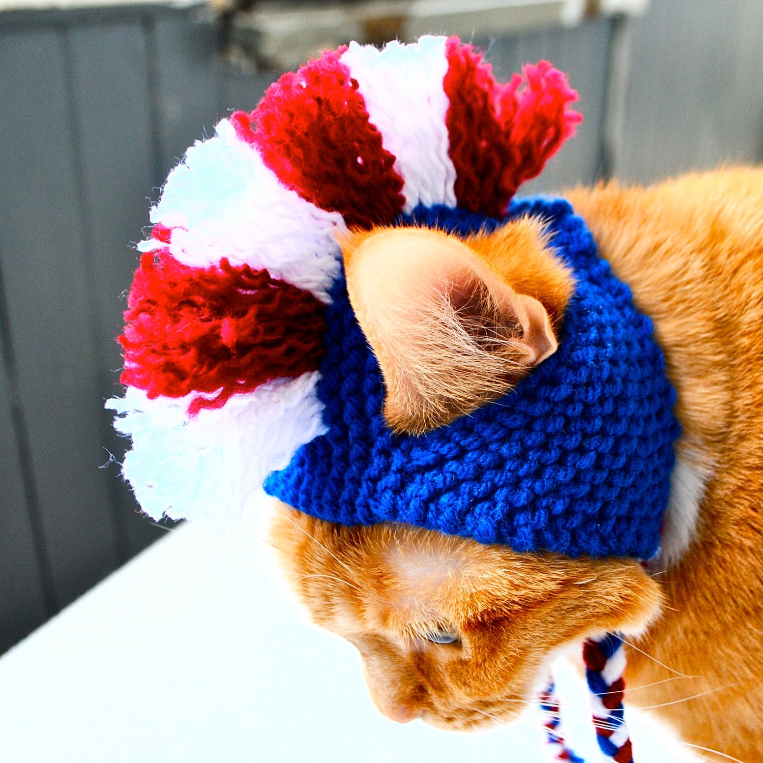 Cat Hat Costume - Red, White, and Blue Mohawk