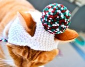 Pom Pom Cat Hat - White, Red, and Green