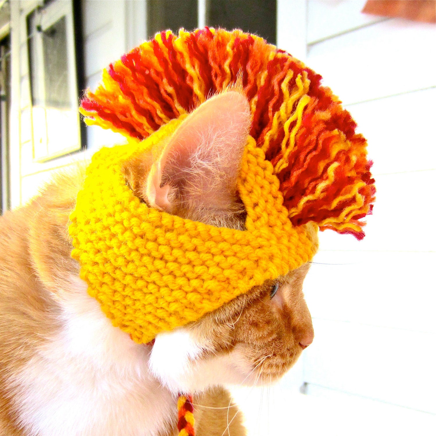 Cat Hat Costume - Yellow, Orange, and Red Mohawk