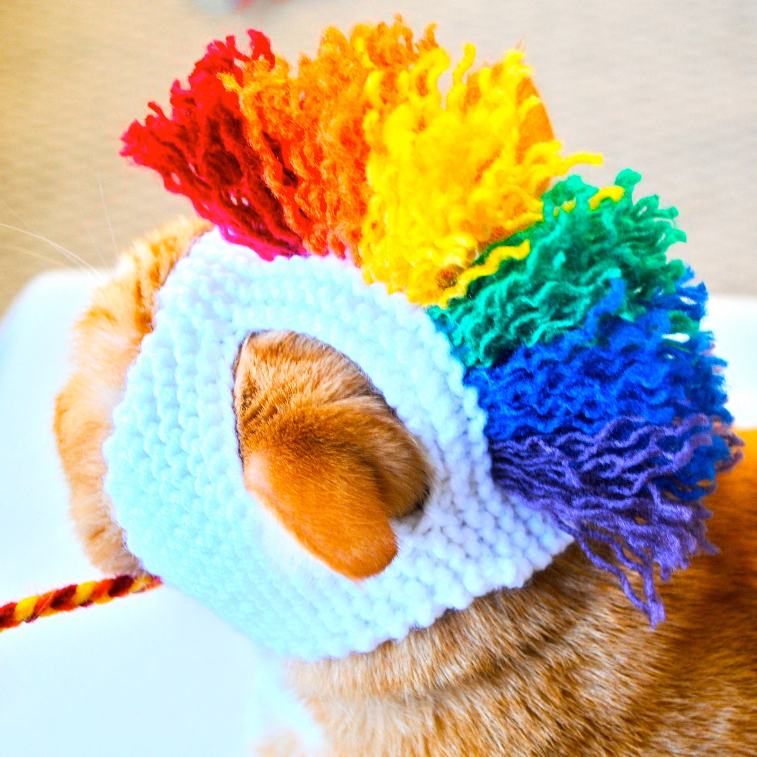 Cat Hat Costume - Rainbow and White Mohawk