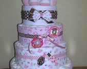Custom Four Layer Diaper Cake in Pink and Brown with Ladybugs