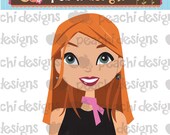 Cute Girl Face Illustration Avatar with long red hair Avatar and stylish accessories.