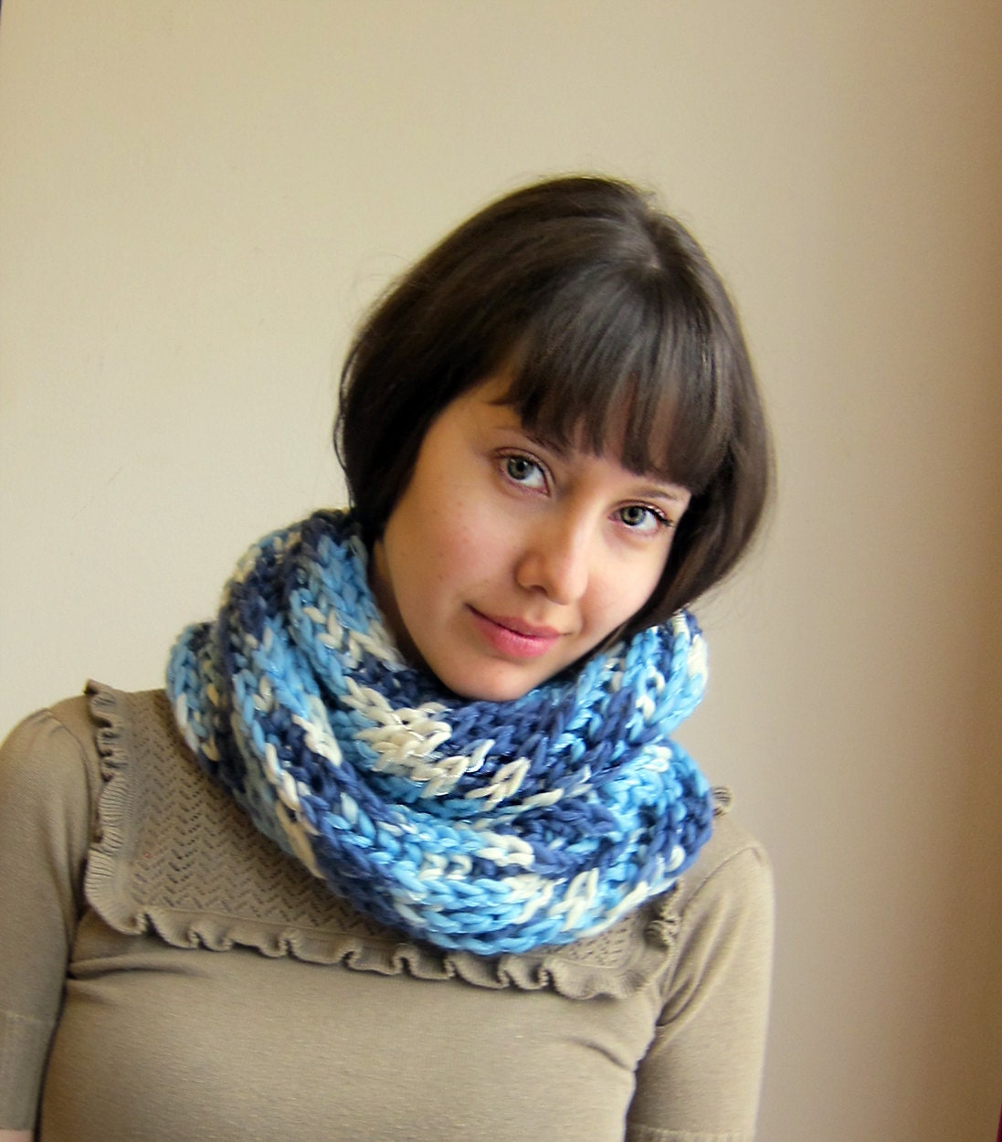 Hand knitted scarf Deep sea