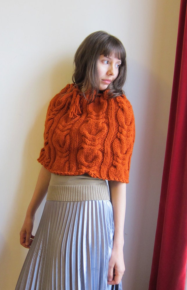 Hand knit Capelet in cadmium Red