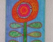 Flower   Applique Quilted Fabric Postcard  Whimsical Flower