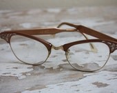 Vintage 1950's Copper Etched Aluminum Cat Eye Eyeglasses