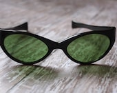 1950's Vintage Black Rockabilly Cat Eye Eyeglasses Sunglasses Made in Italy