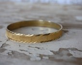 Vintage 1940's 50's Crown Trifari Gold Tone Bangle Bracelet with Etching Large