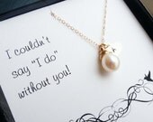 Bridesmaid thank you card set of THREE pearl necklaces with initials, gold bridal party jewelry gifts, be my Bridesmaid cards