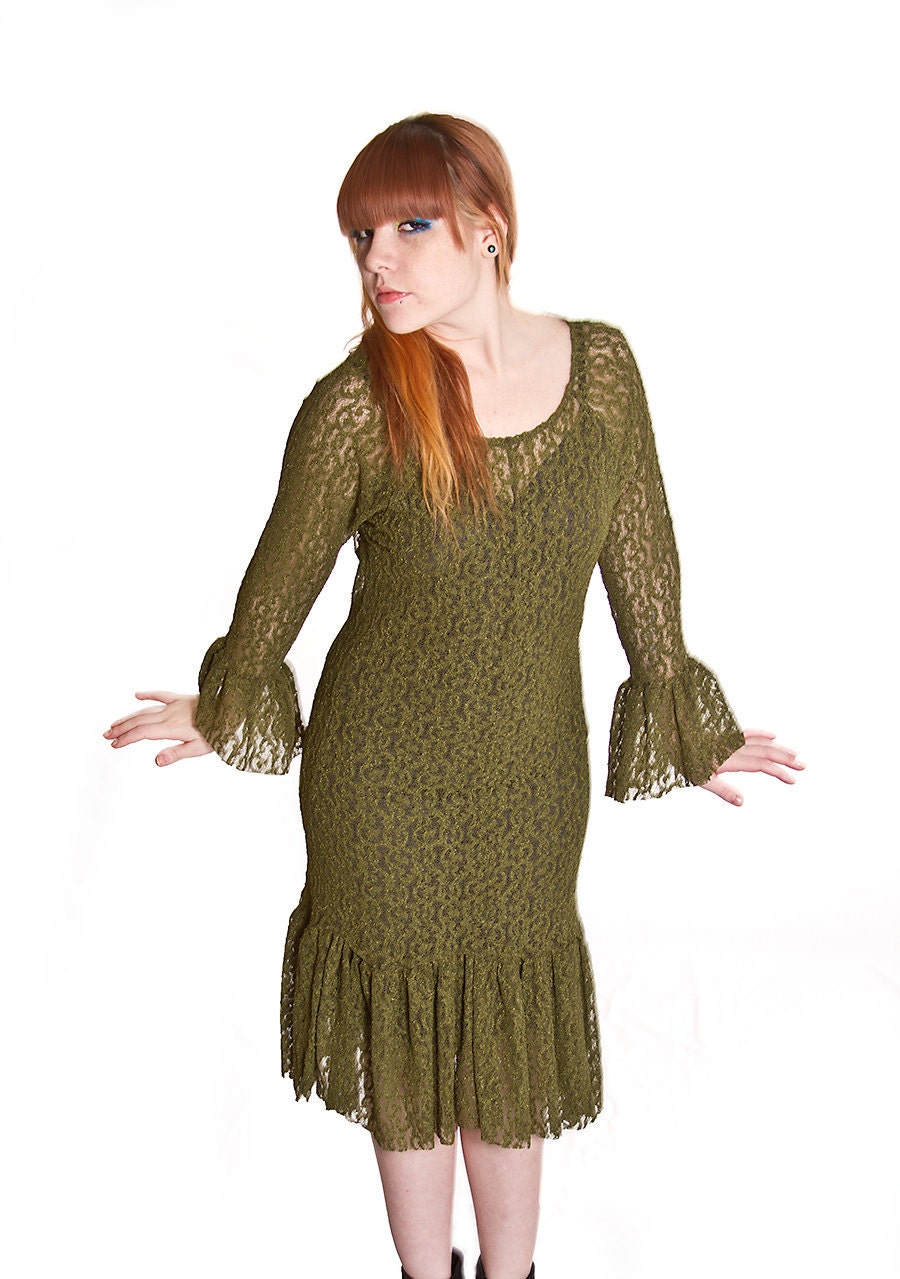 Olive Green Lace Dress